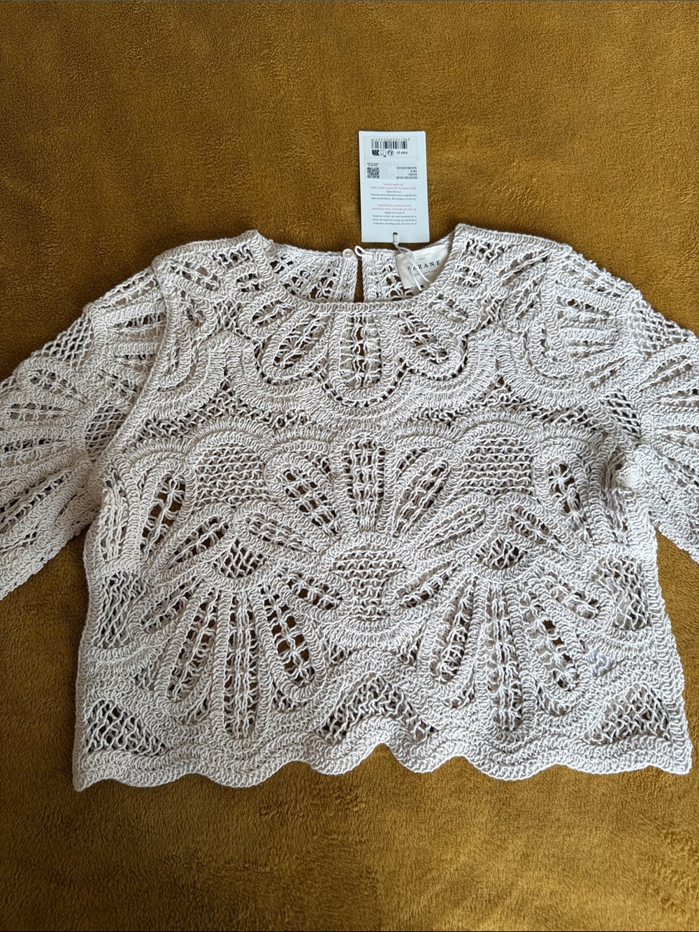Sezane Olie S Ecru Crochet Lace Blouse